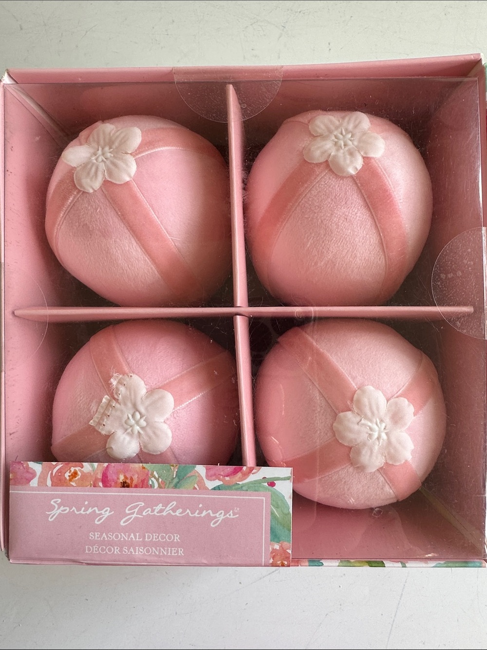 Spring Gatherings Pink Decorative Velvet Ornaments - Set of 4